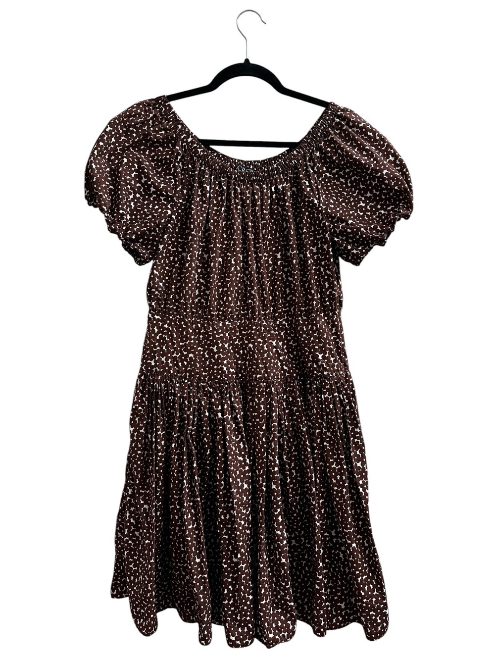 J. Crew Brown floral Puff-Sleeve Tiered Mini Dress
